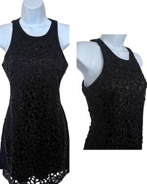 Sani Black Beaded Cocktail Mini Dress 90s Y2K Old Money Style Size M